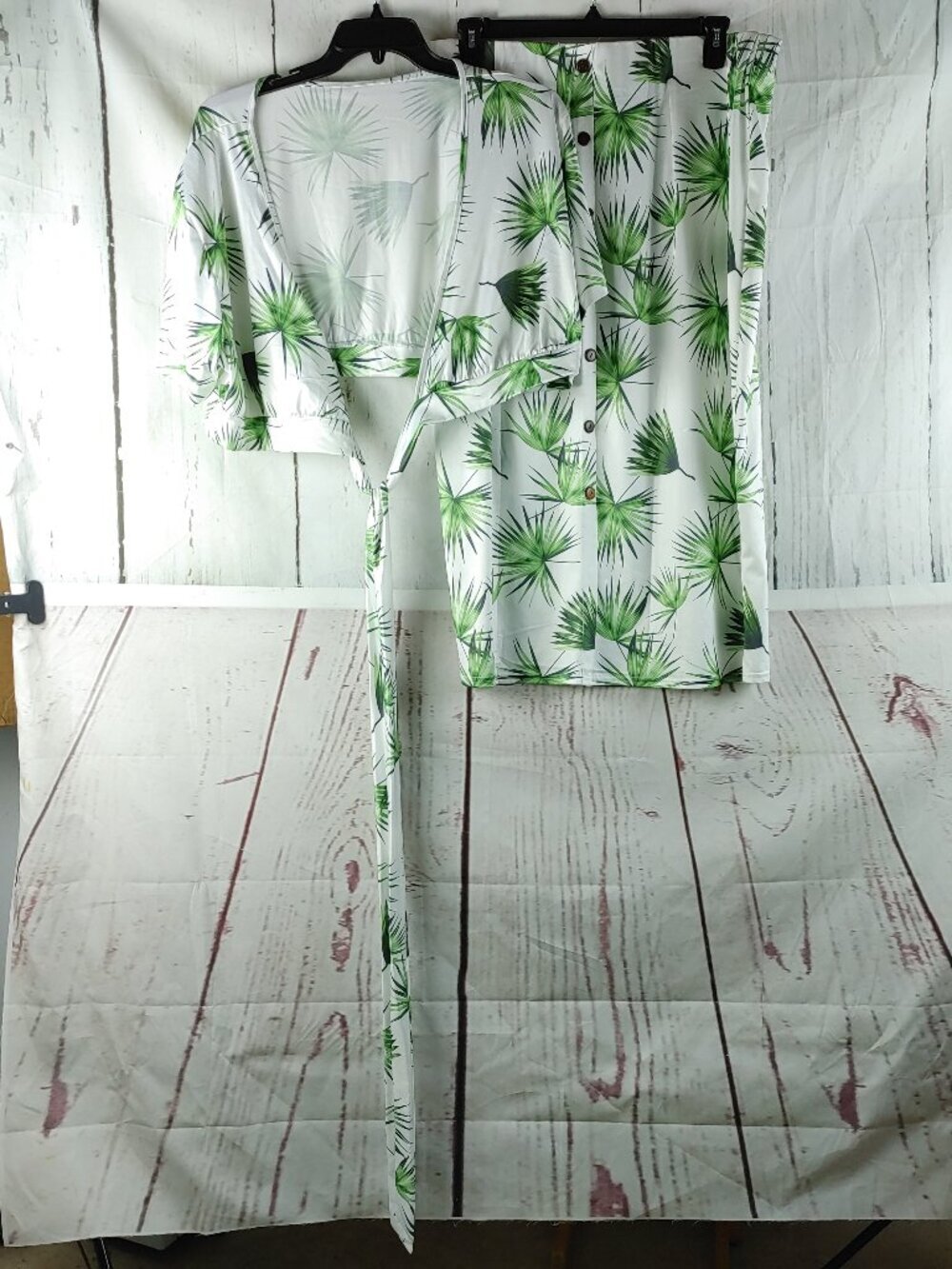 Unbranded 2pc Top Skirt Outfit Set Tropical Leaf Tie Front Vacation Size 4XL